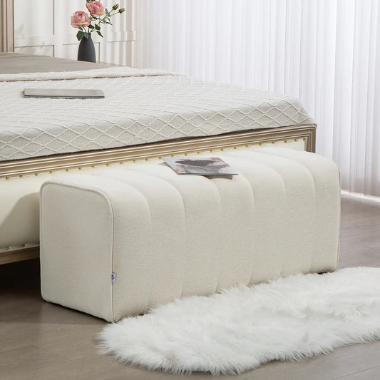 43" Upholstered Bed Bench, 485 lbs Capacity, Cream White Storage Ottomans & Benches Cream at Gallery Canada
