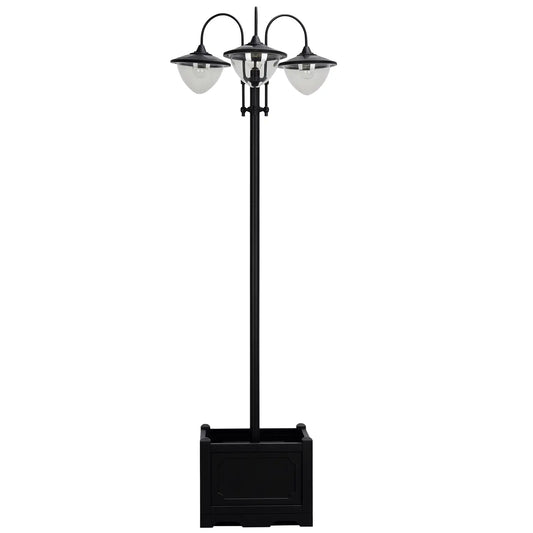 3-Head LED Solar Light, Street Light Post with Planter, Black Solar Post Lamps Black at Gallery Canada