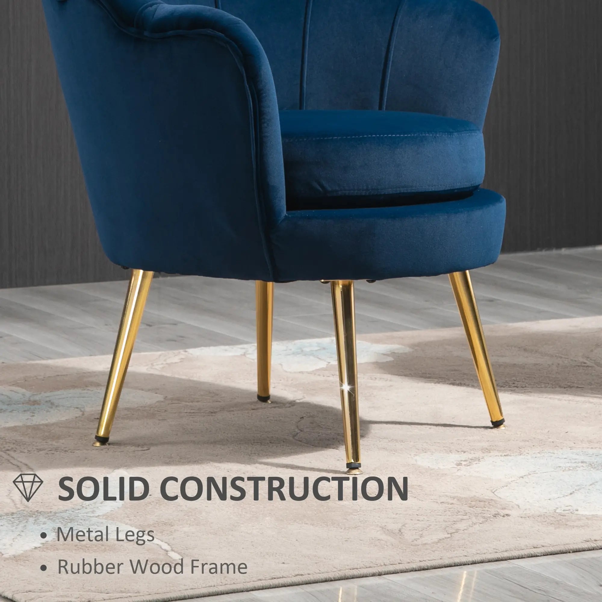 Modern Accent Chair, Velvet Fabric, Gold Metal Legs, Blue Accent Chairs at Gallery Canada
