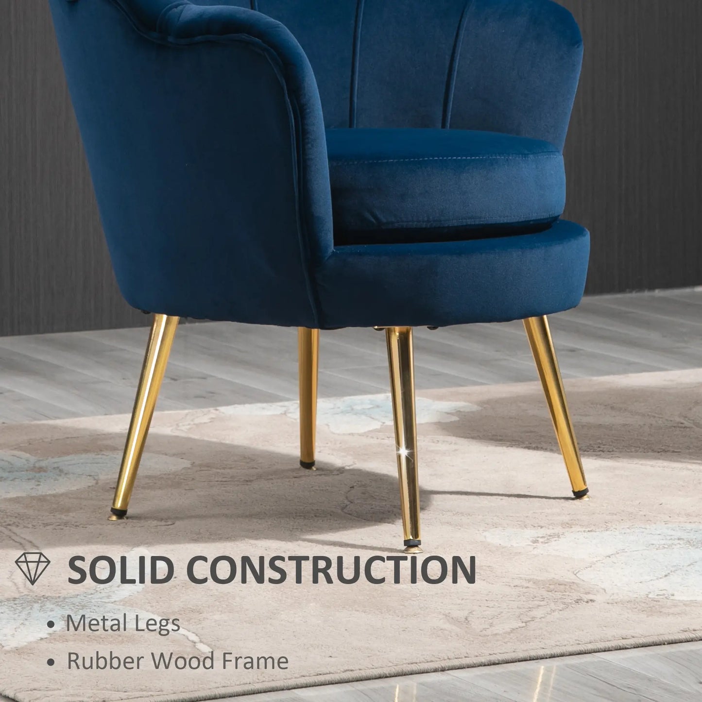 Modern Accent Chair, Velvet Fabric, Gold Metal Legs, Blue Accent Chairs at Gallery Canada