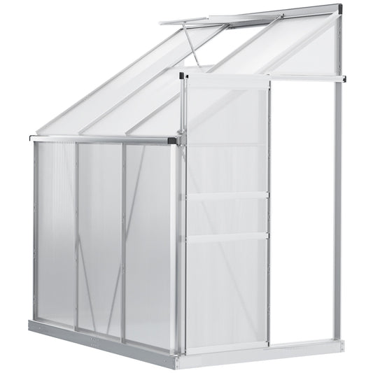 6' x 4' Aluminum Lean-to Greenhouse Polycarbonate Walk-in Garden Greenhouse with Adjustable Roof Vent, Rain Gutter and Sliding Door for Winter, Clear - Gallery Canada