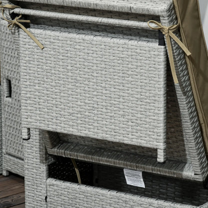 5PC Wicker Patio Lounger, Adjustable Recliner Sofa Bed, Storage Side Table, Footstools, Khaki Chaise Loungers at Gallery Canada