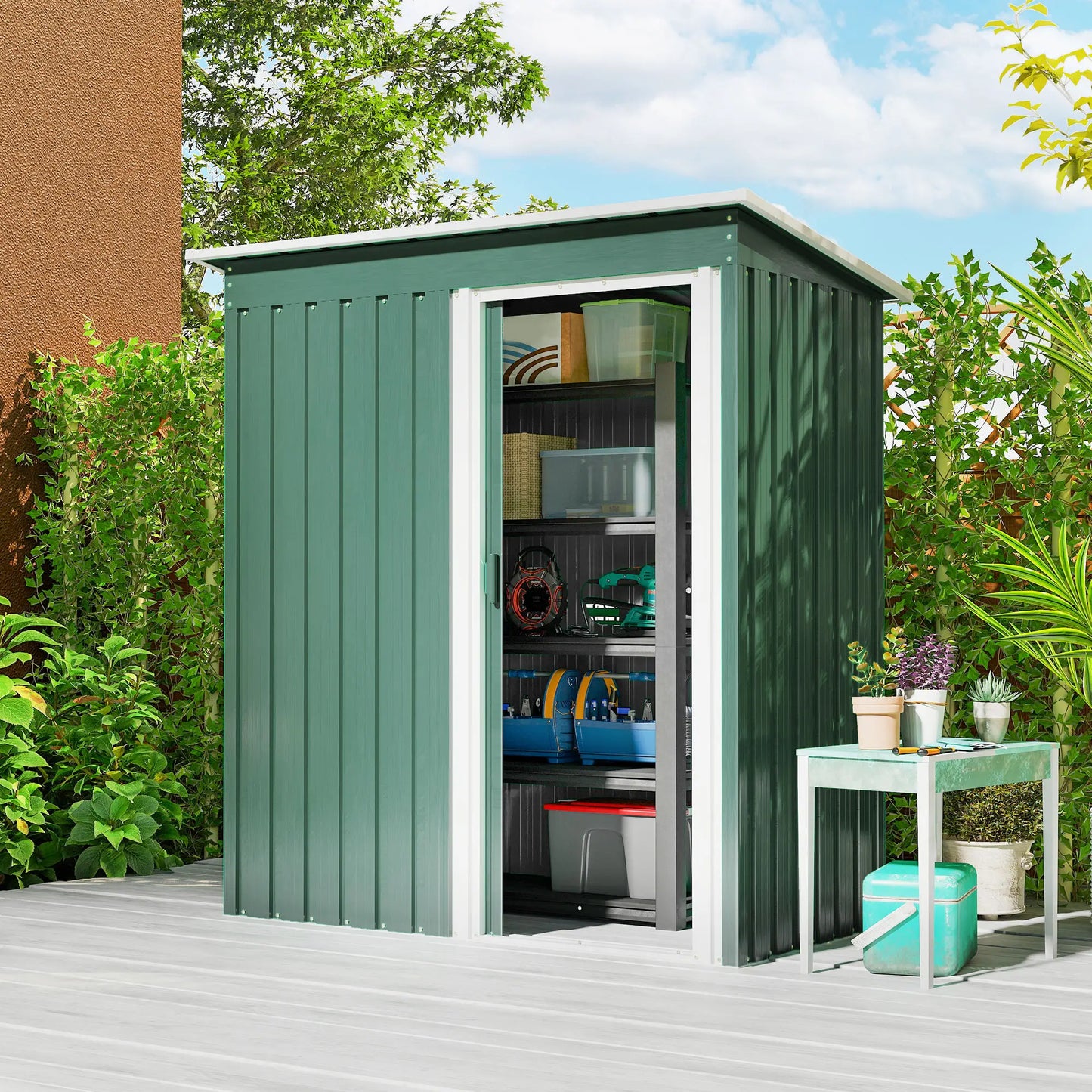 5 x 3 FT Outdoor Storage Shed, Steel Frame, Sliding Door, Green Sheds at Gallery Canada