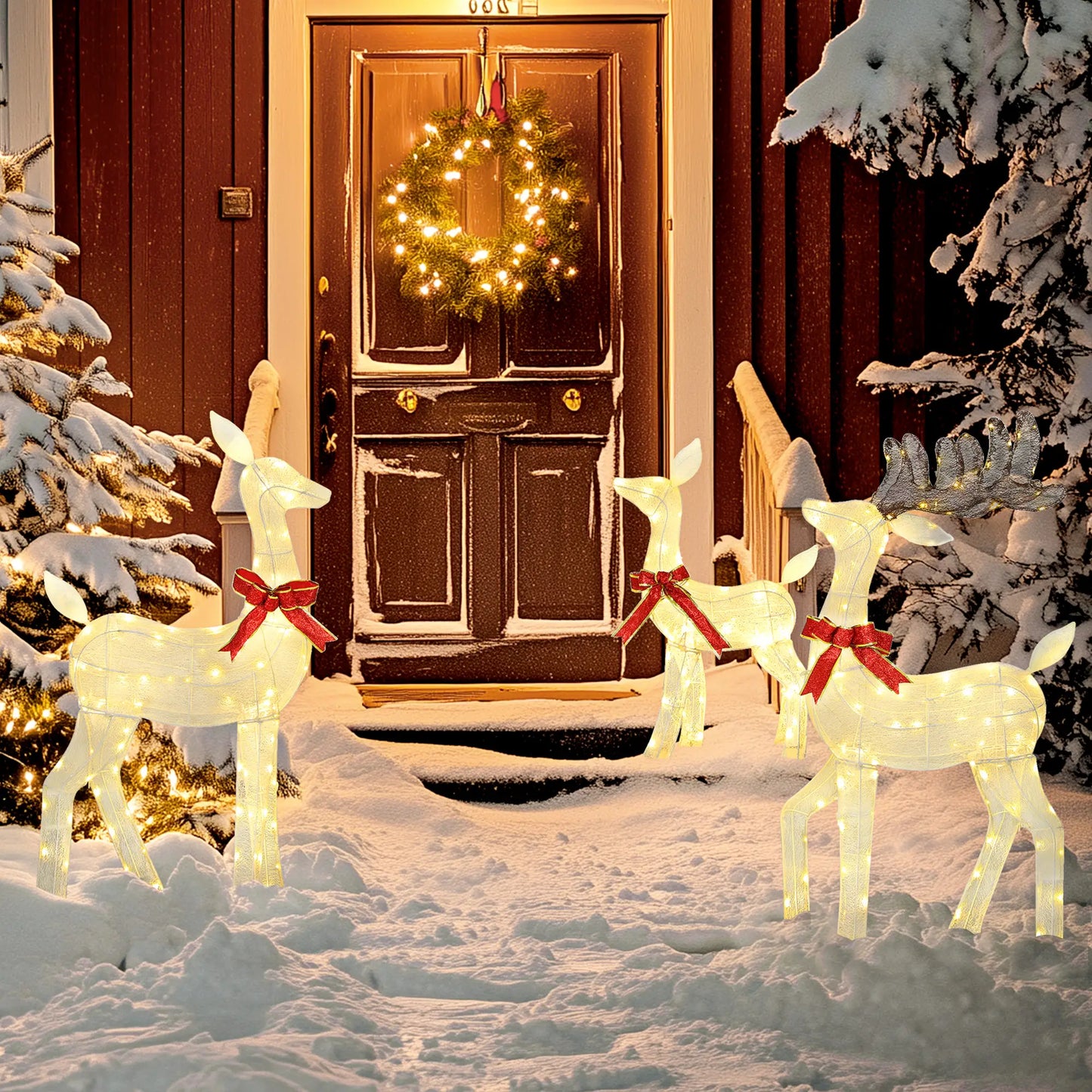 3 Piece Lighted Christmas Reindeer Family, 55 Inch LED Outdoor Decor Christmas Decorations at Gallery Canada