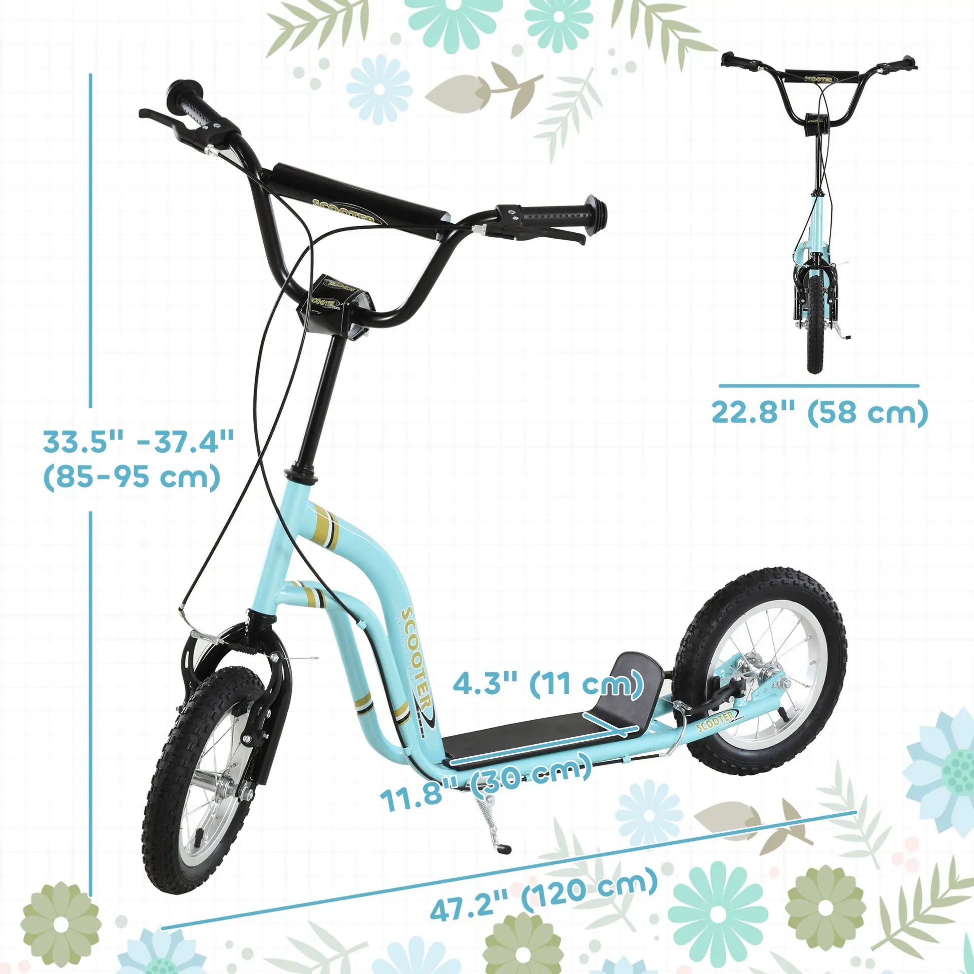 Dual Brakes Kick Scooter, 12-Inch Inflatable Wheel, Age 5+, Blue Scooters at Gallery Canada