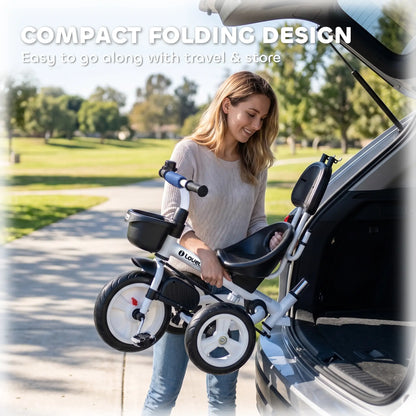 6 in 1 Toddler Tricycle, Parent Push Handle, Canopy, Storage Baskets, Dark Blue Tricycles for Kids at Gallery Canada