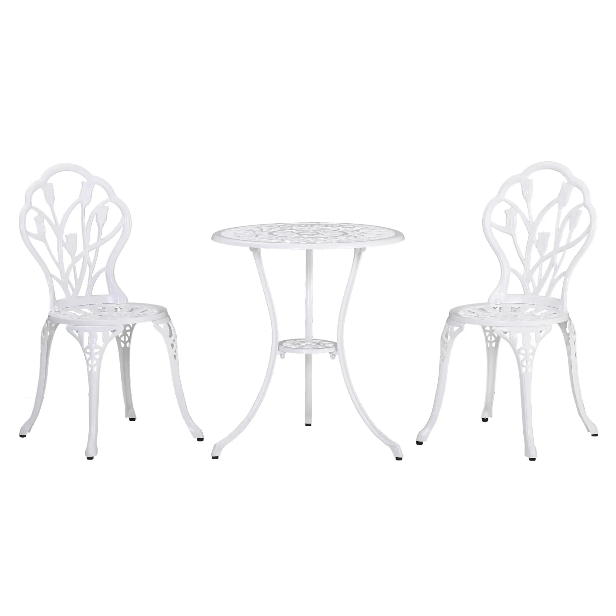 3 Pc Patio Bistro Set, Outdoor Cast Aluminum Table and Chairs, White Bistro Sets White at Gallery Canada