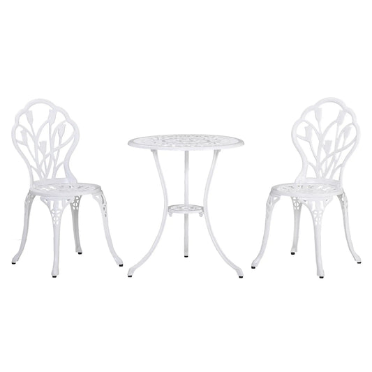 3 Pc Patio Bistro Set, Outdoor Cast Aluminum Table and Chairs, White Bistro Sets White at Gallery Canada