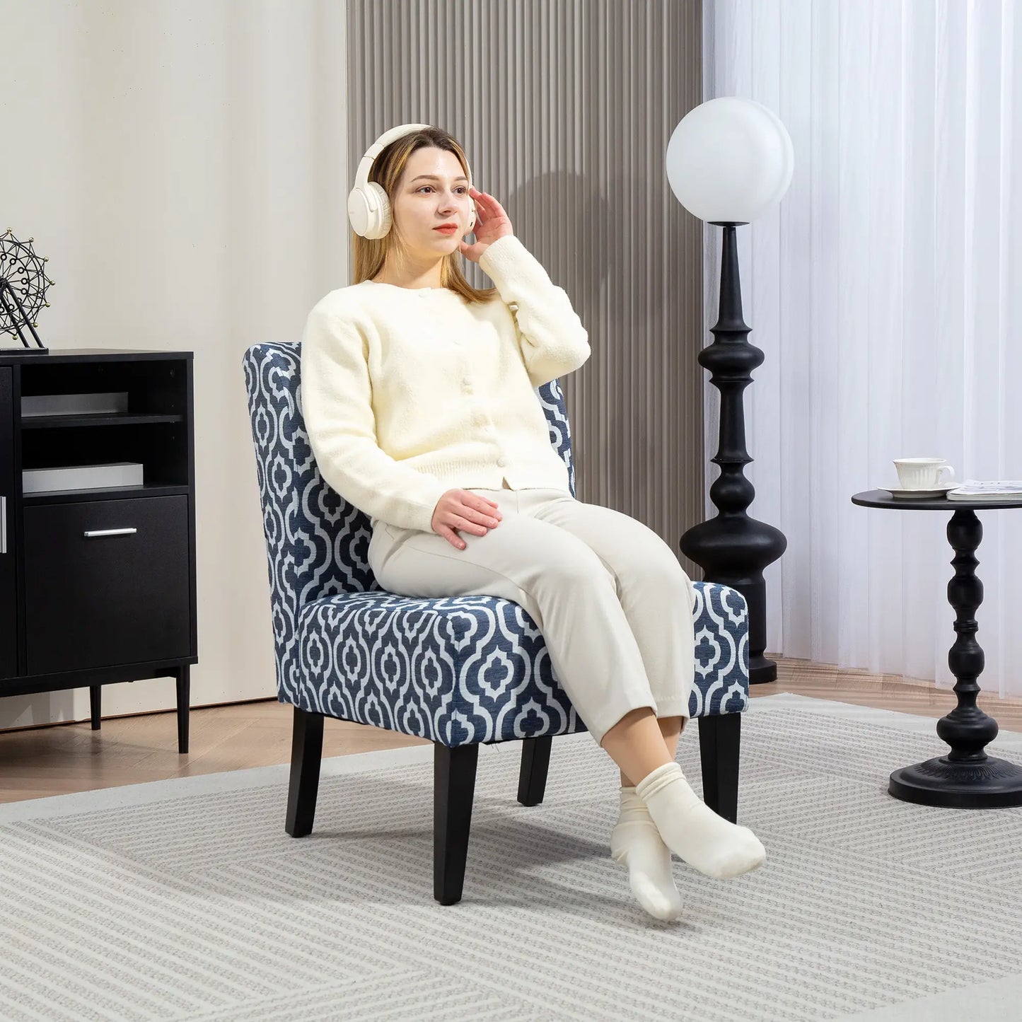 Armless Accent Chair for Bedroom, Upholstered Slipper Side Chair for Living Room with Wood Legs, Blue Accent Chairs at Gallery Canada