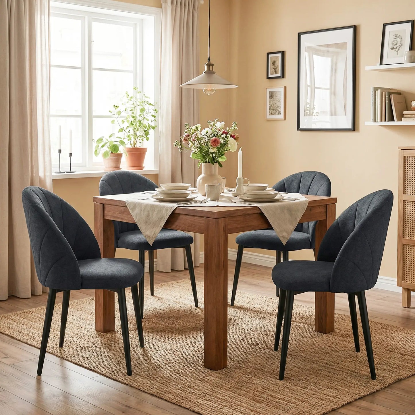 Modern Dining Chairs Set of 4, Upholstered, Metal Legs, Black Dining Chairs at Gallery Canada