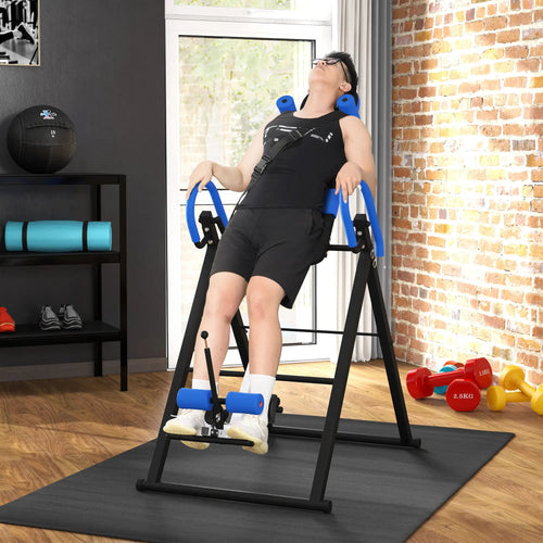 Folding Inversion Table, 20°/40°/60° Adjustable, with Safety Belt and Waist Pad for Back Pain Relief