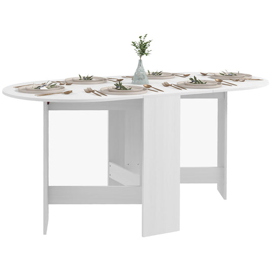Folding Dining Table, Oval Drop Leaf Kitchen Table for Small Spaces, Distressed White - Gallery Canada