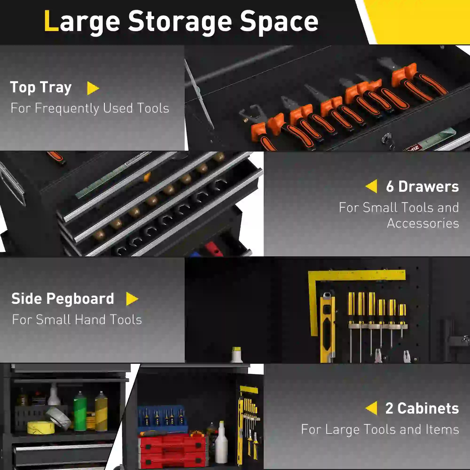 Large Tool Cabinet, 3-in-1 Rolling Chest, Detachable Storage with 6 Drawers and Pegboard, Black Tool Organizers at Gallery Canada