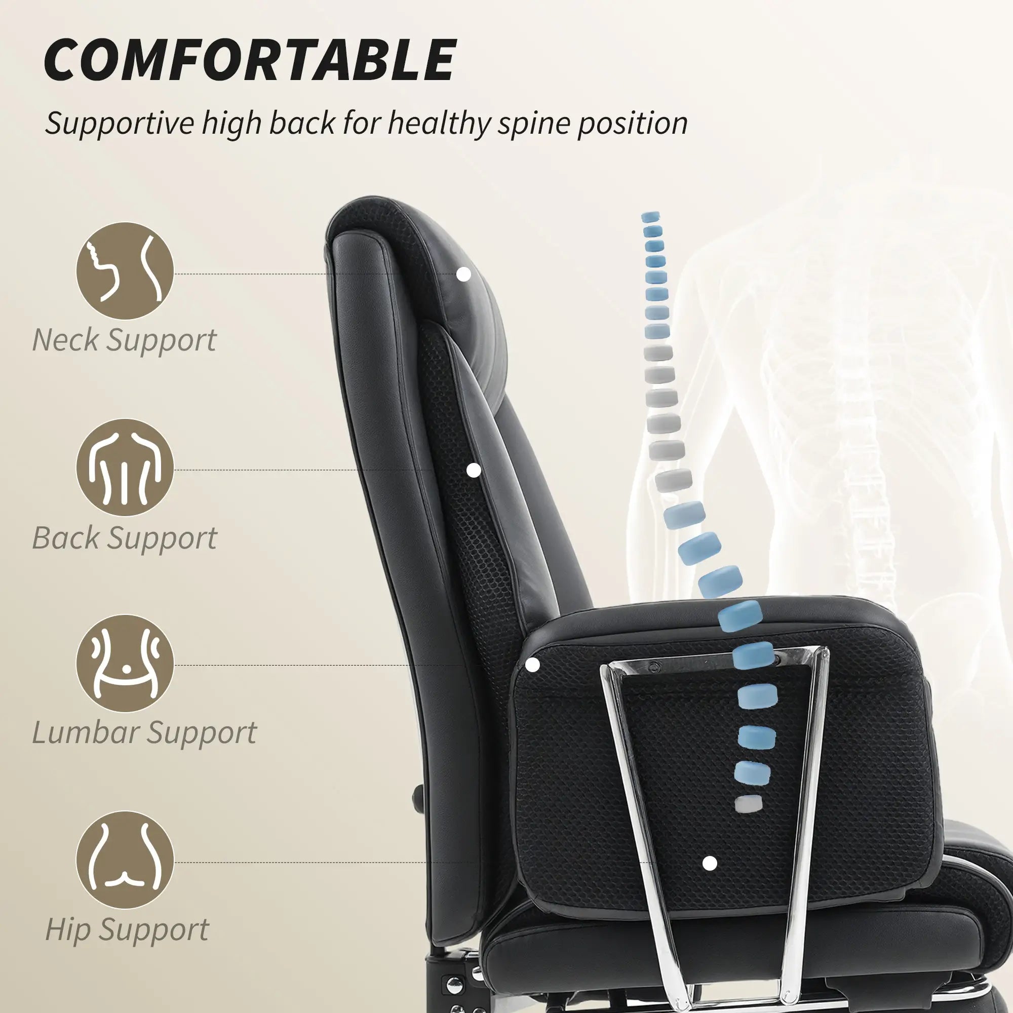 Reclining Office Chair, High Back Executive Desk Chair, PU Leather, Footrest, Swivel Wheels, Black Executive & Manager Chairs at Gallery Canada
