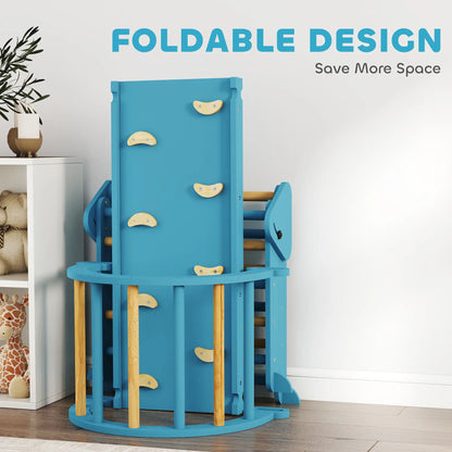 7-in-1 Pikler Triangle Set, Foldable Wooden Climbing Toys, Blue Kids Gym & Playmats at Gallery Canada