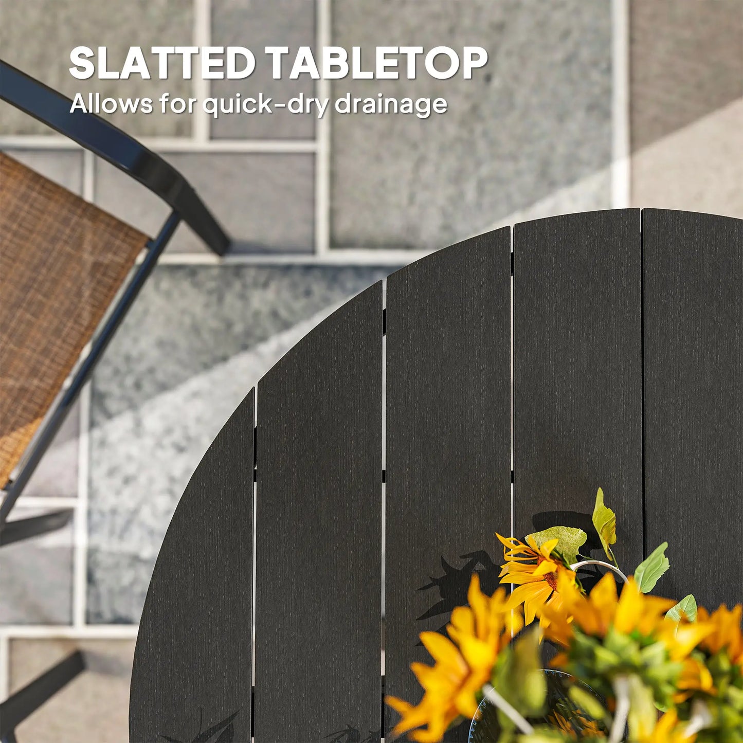46.5" Round Outdoor Dining Table For 6, Slatted Top, Black Patio Dining Tables at Gallery Canada