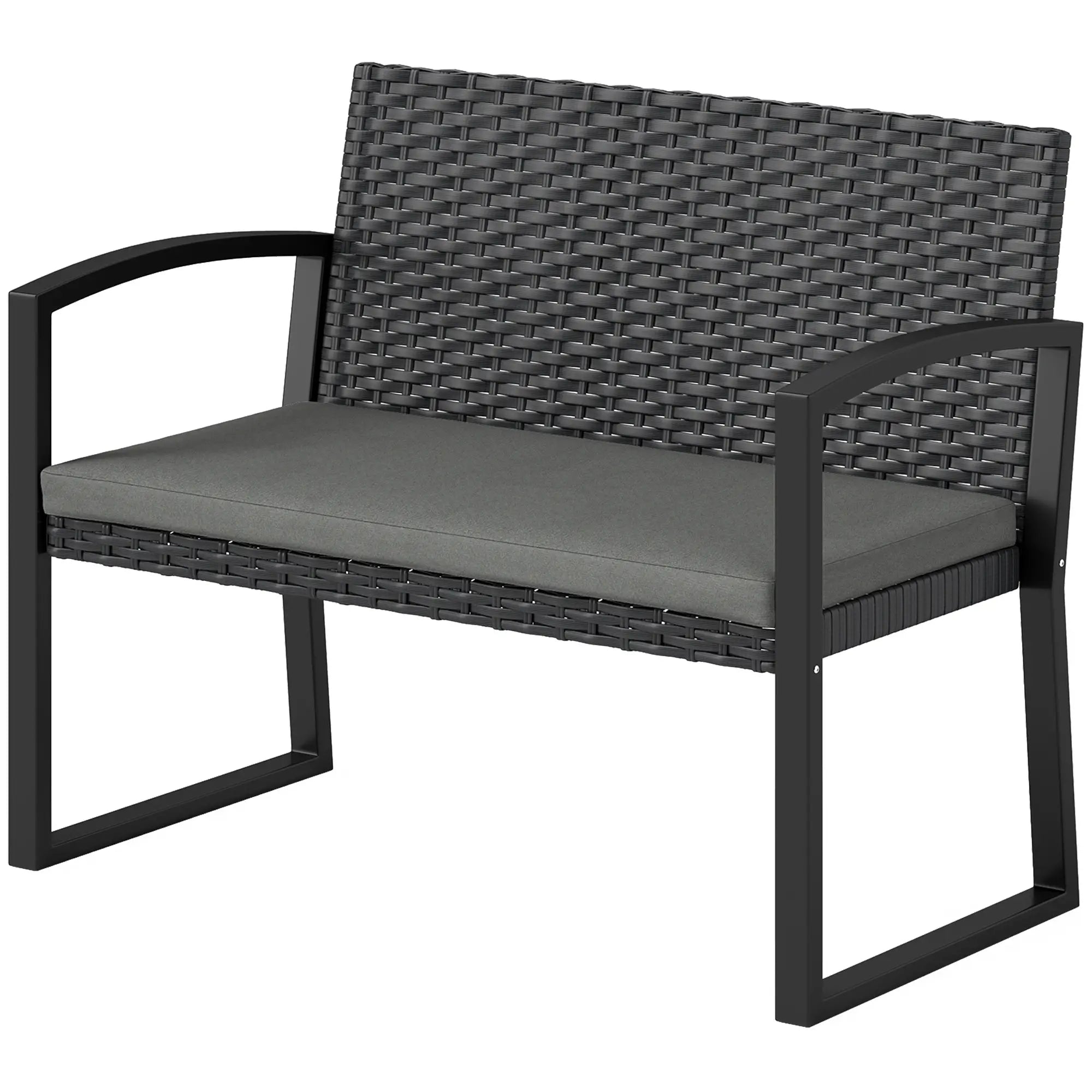 2 Seater Outdoor Rattan Bench with Cushion, Steel Frame, Light Grey Patio Chairs Light Grey, Dark Grey, Black at Gallery Canada