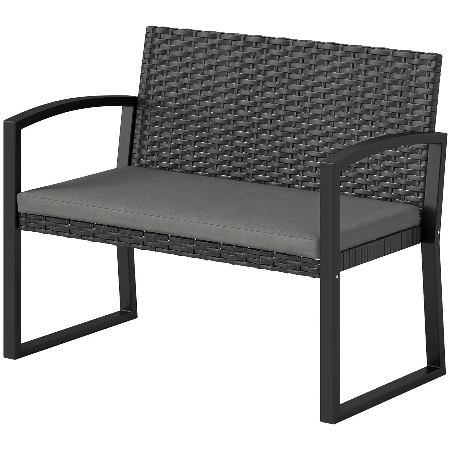 2 Seater Outdoor Rattan Bench with Cushion, Steel Frame, Light Grey Patio Chairs Light Grey, Dark Grey, Black at Gallery Canada