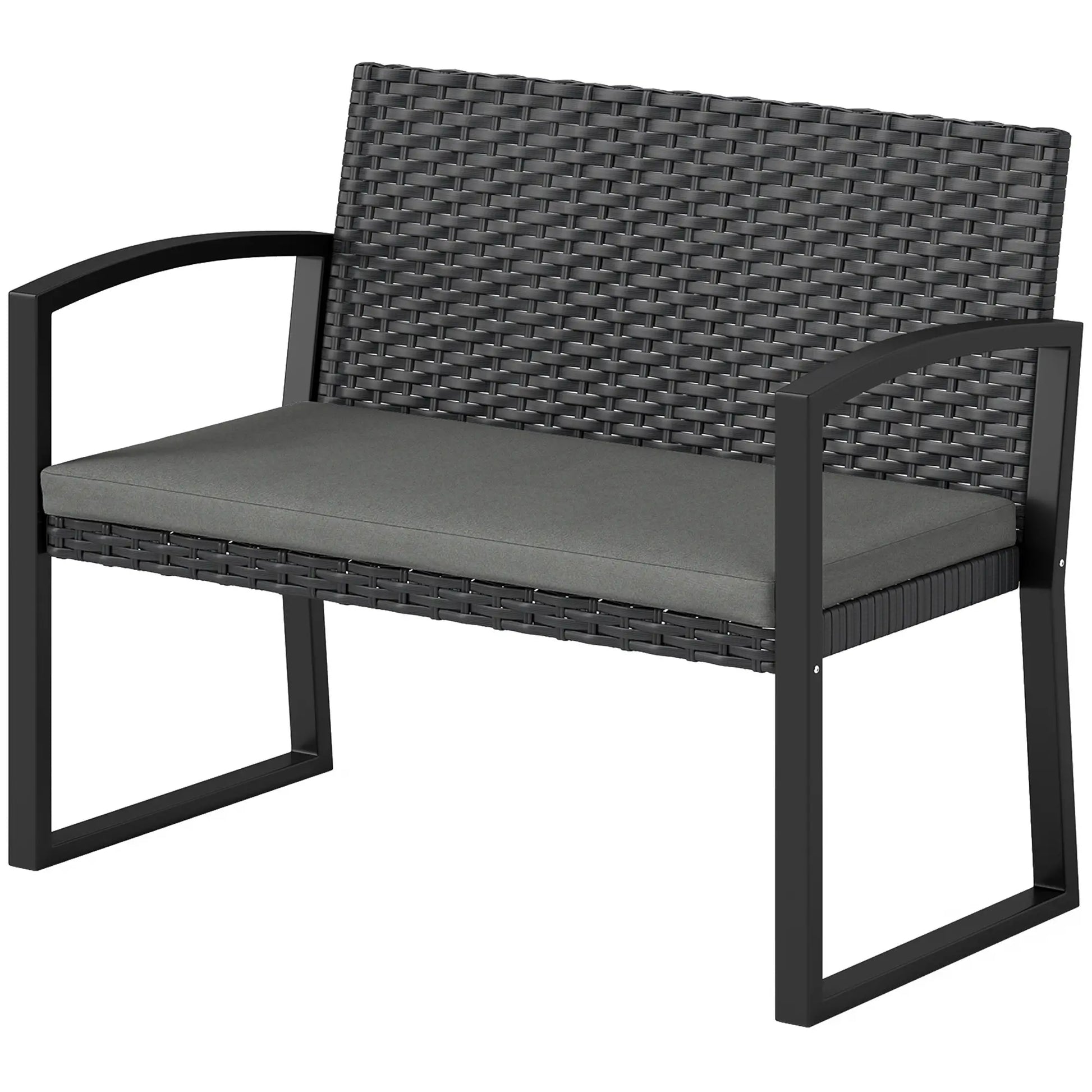 2 Seater Outdoor Rattan Bench with Cushion, Steel Frame, Light Grey Patio Chairs Light Grey, Dark Grey, Black at Gallery Canada