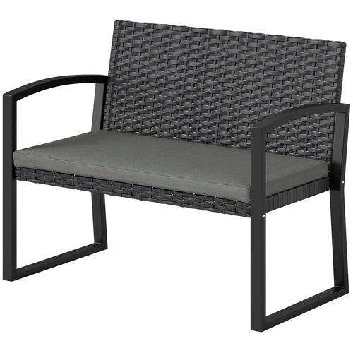 2 Seater Outdoor Rattan Bench with Cushion, Steel Frame, Light Grey