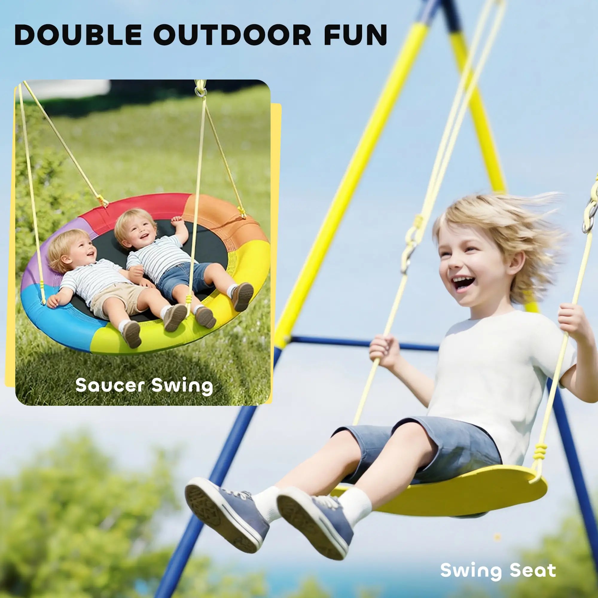 Kids Swing Set With Double Swings, Adjustable Ropes, Metal Frame Gym Sets & Swings at Gallery Canada