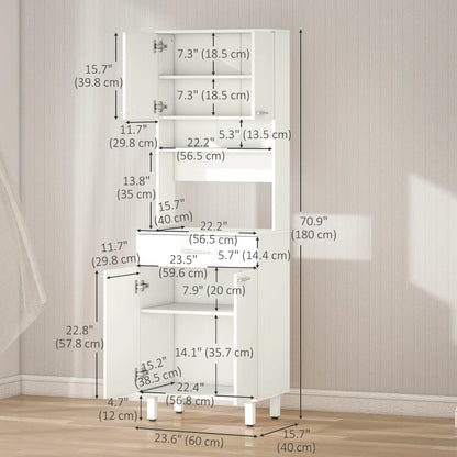 71"H Freestanding Kitchen Pantry, Buffet Cabinet with Hutch, White Kitchen Pantry Cabinets at Gallery Canada