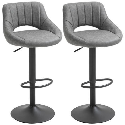 Swivel Counter Height Barstools Set of 2, Adjustable Height, Faux Leather, Grey Bar Stools Grey at Gallery Canada