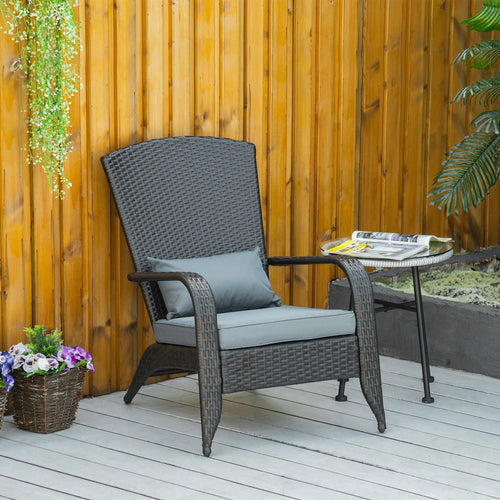 PE Rattan Adirondack Chair, Outdoor Fire Pit Chair with Cushions, Light Grey