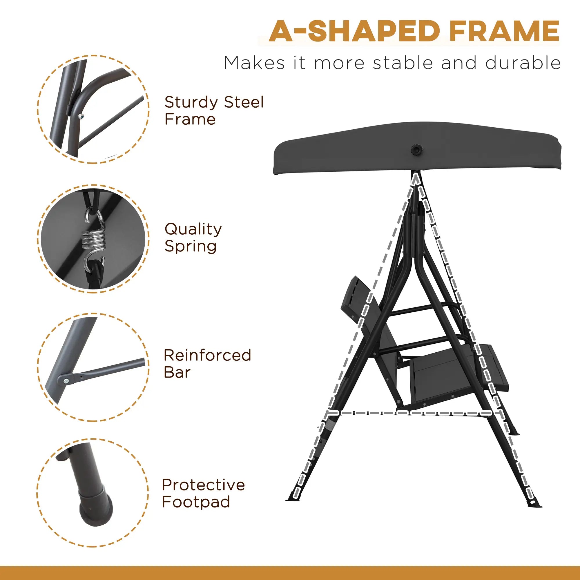 3-Seater Swing Chair, Covered Garden Hammock, A-Frame, Black Patio Swings with Stand at Gallery Canada