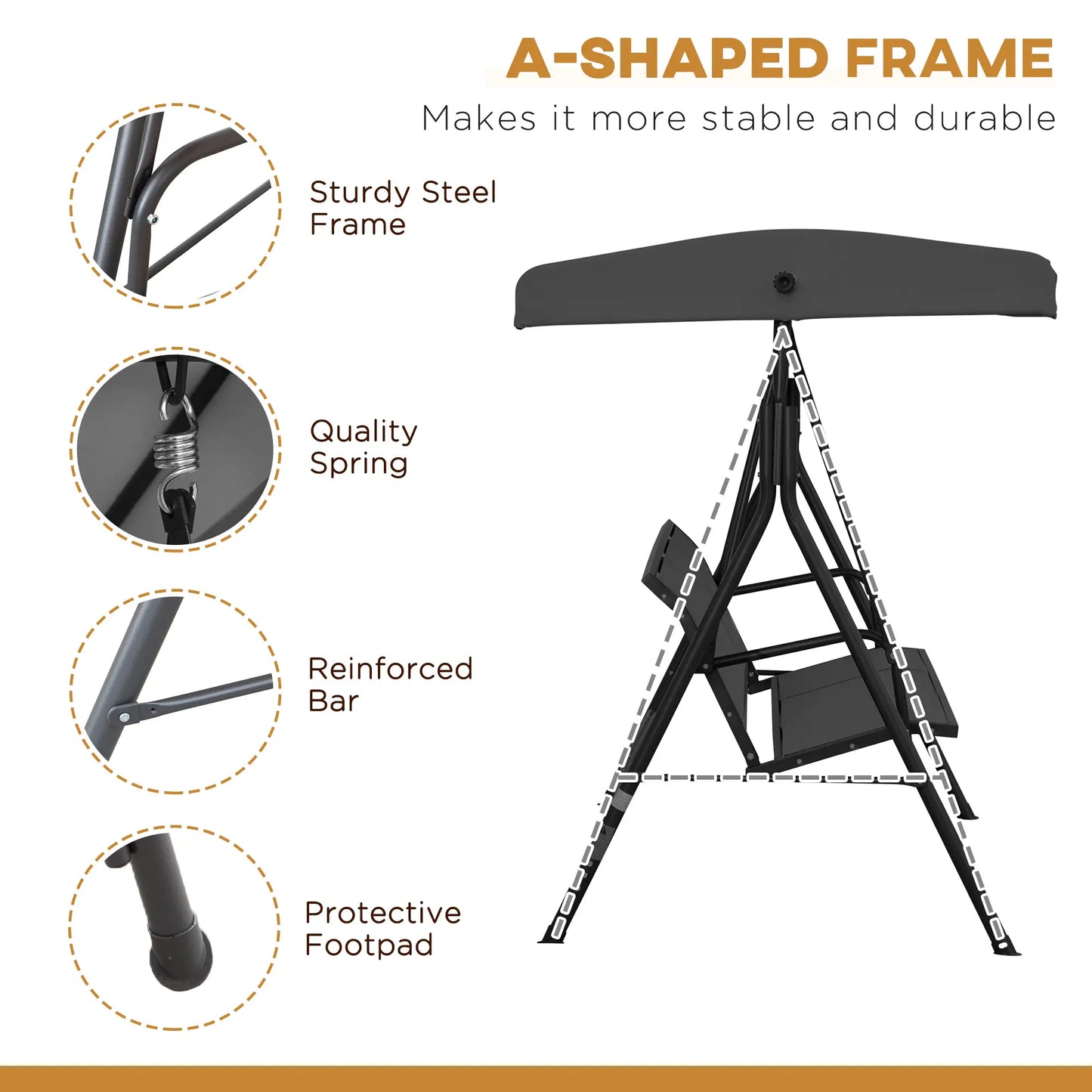 3-Seater Swing Chair, Covered Garden Hammock, A-Frame, Black Patio Swings with Stand at Gallery Canada