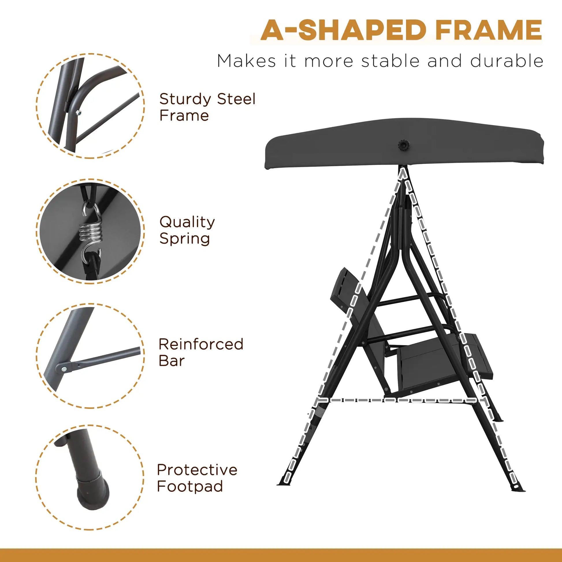 3-Seater Swing Chair, Covered Garden Hammock, A-Frame, Black Patio Swings with Stand at Gallery Canada