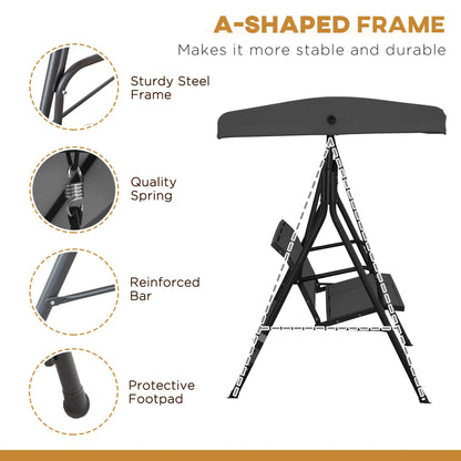 3-Seater Swing Chair, Covered Garden Hammock, A-Frame, Black Patio Swings with Stand at Gallery Canada