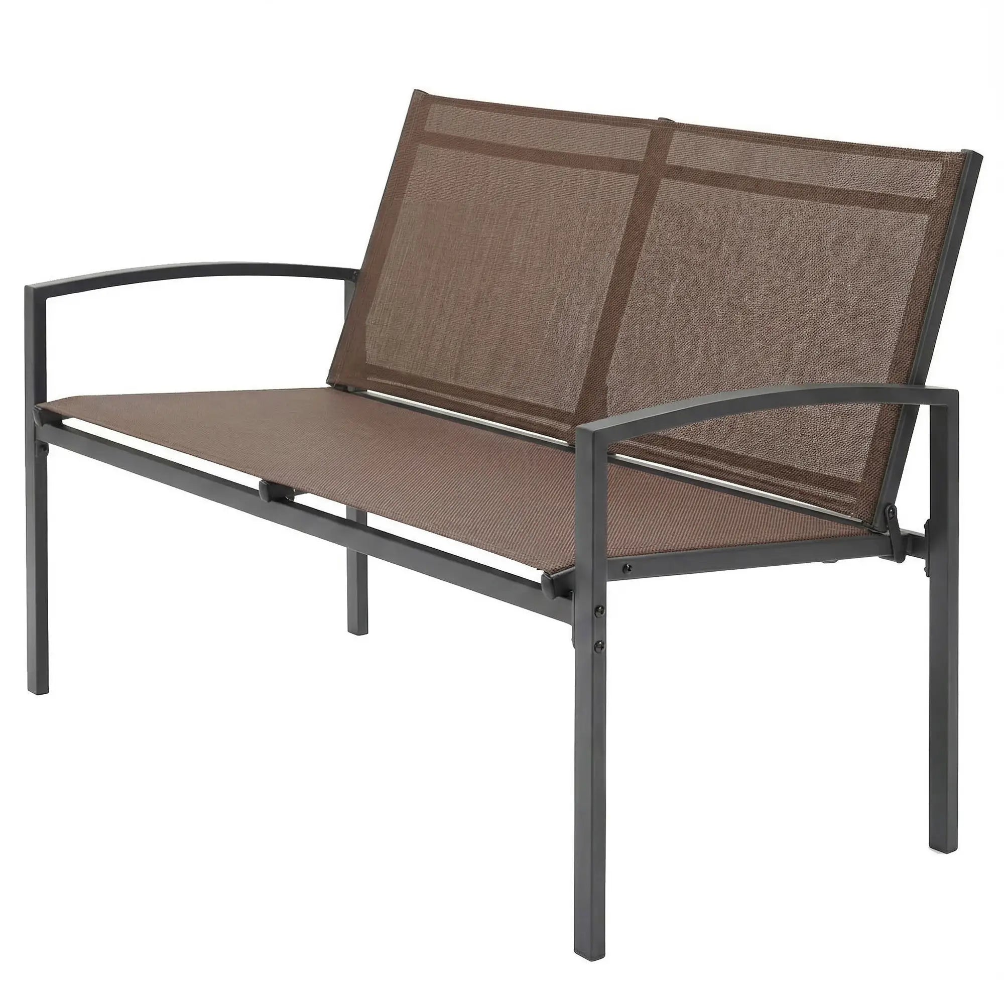 44 in Metal Garden Bench, Breathable Mesh Fabric, Dark Brown Outdoor Benches Dark Brown, Black at Gallery Canada