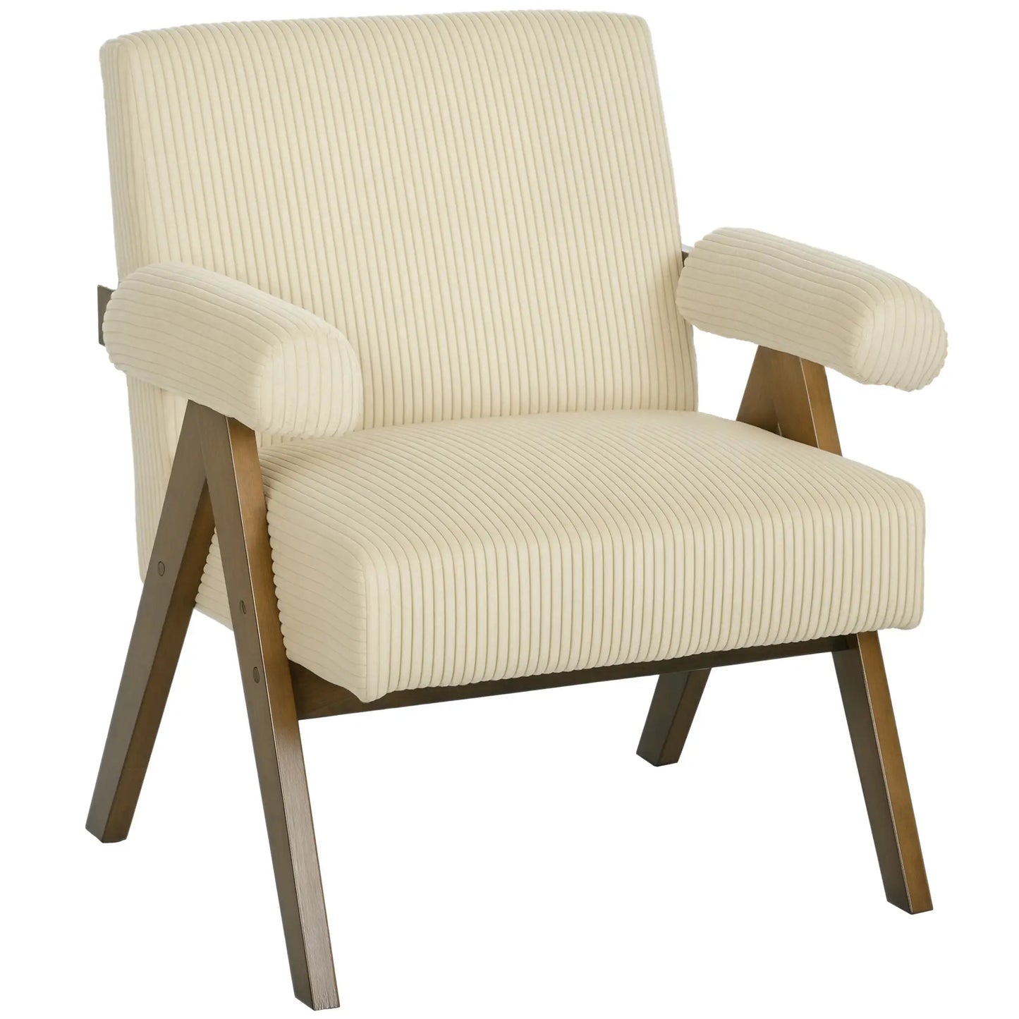 Corduroy Accent Chair, Wide Seat, Soft Padded Armrests, Beige Accent Chairs at Gallery Canada