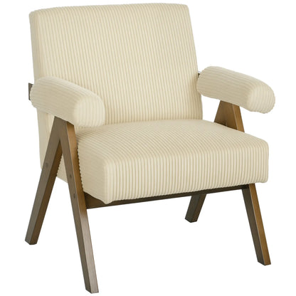 Corduroy Accent Chair, Wide Seat, Soft Padded Armrests, Beige Accent Chairs at Gallery Canada
