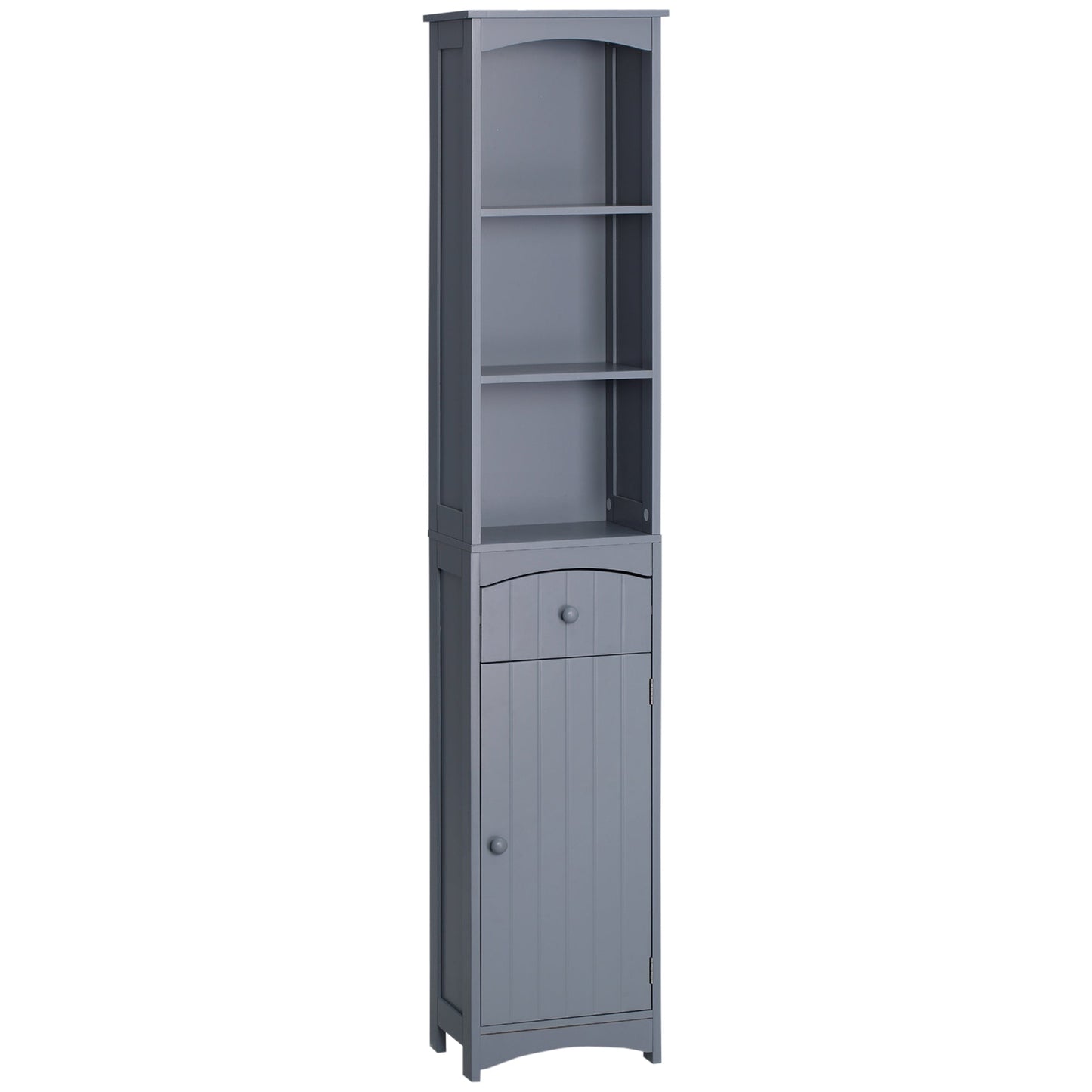 Bathroom Storage Cabinet, Tall Linen Tower with 3-Tier Shelves and Drawer and Door, Grey - Gallery Canada