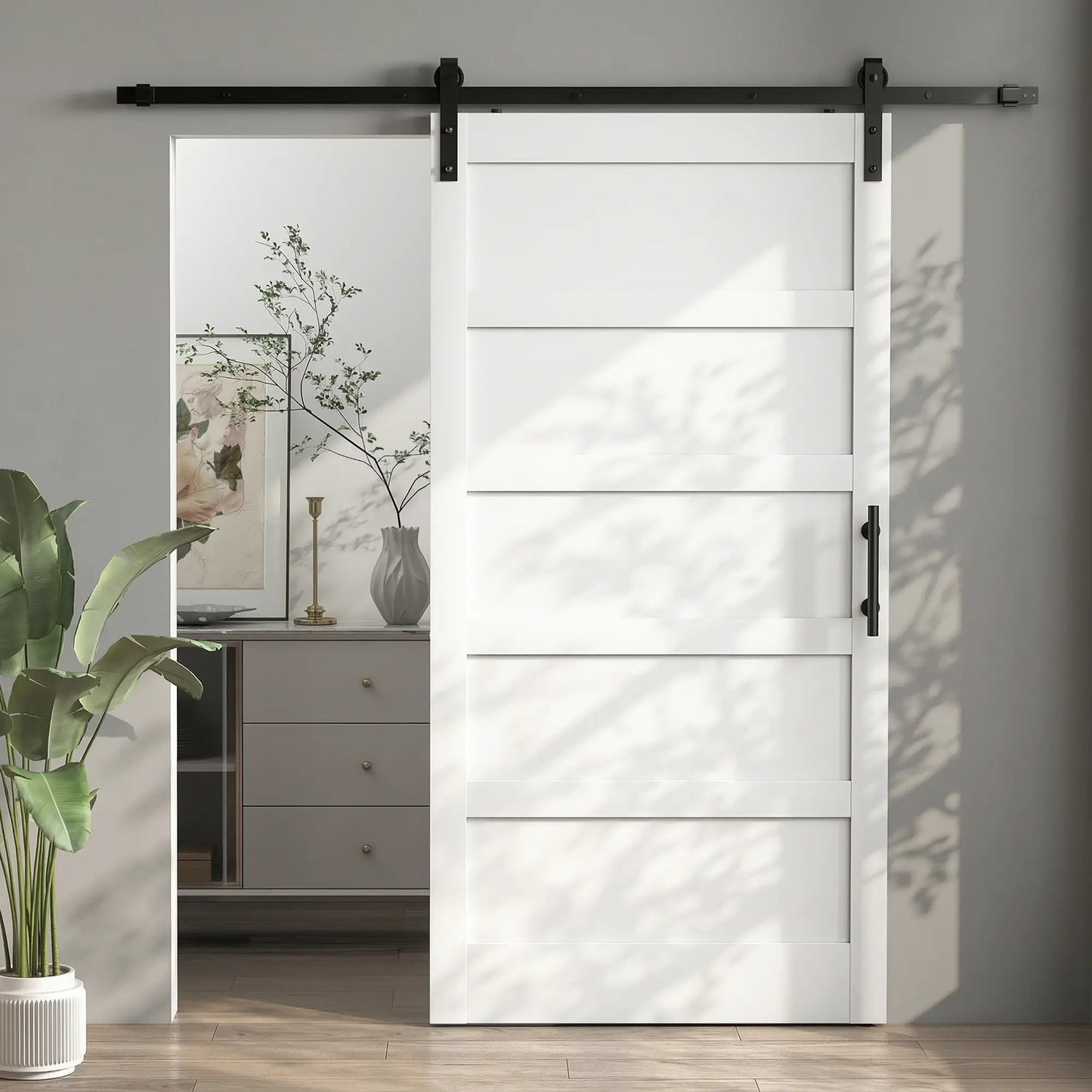 42x84 Sliding Barn Door Kit, Shaker Style, Wood Grain, White Door Hardware at Gallery Canada