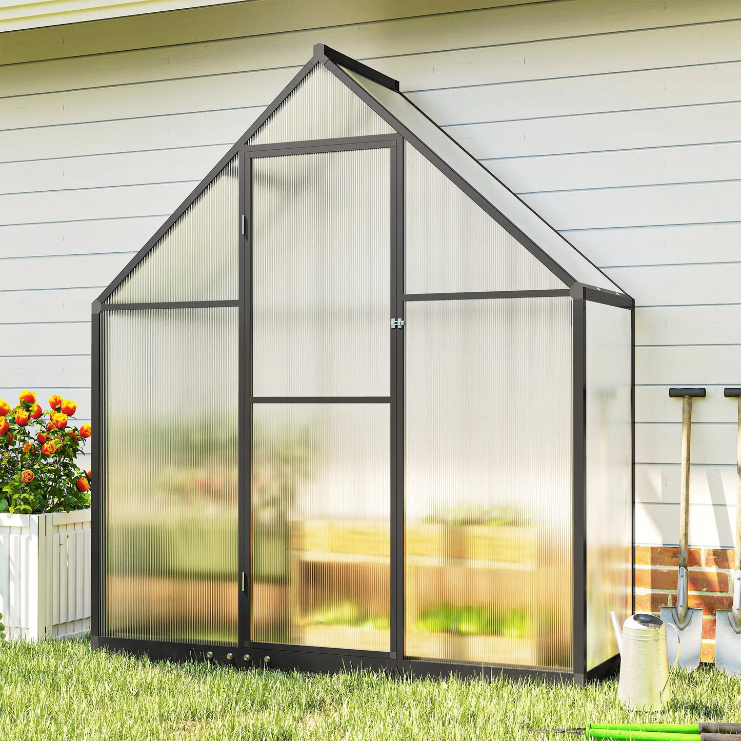 Polycarbonate Greenhouse, 5.5 x 6.5ft, Walk-In With Swing Door, Black Walk In Greenhouses at Gallery Canada