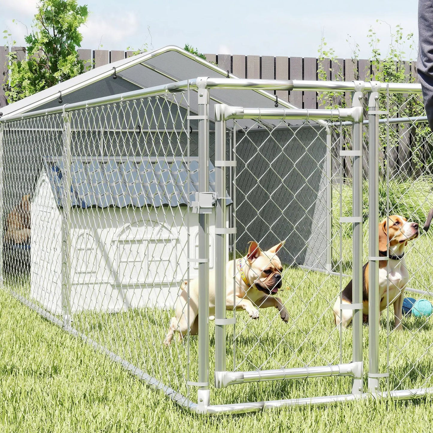 Galvanized Steel Dog Kennel, Outdoor, Waterproof UV-Resistant Cover, 19.7' x 7.5' x 4.9' Houses, Kennels & Pens at Gallery Canada