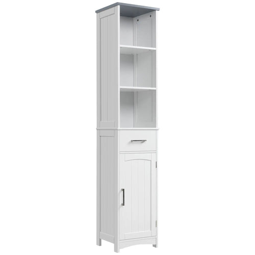 Tall Bathroom Storage Cabinet, 3 Tier Shelf with Drawer, White