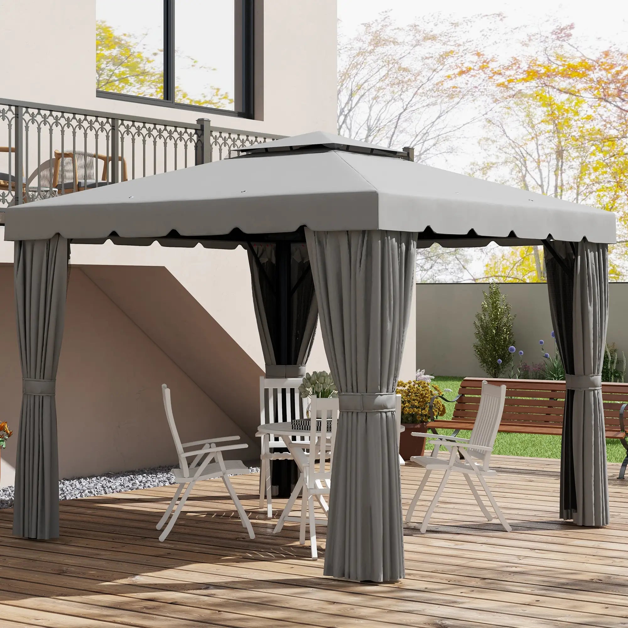 10' x 10' Outdoor Gazebo, Double Soft-Top, with Curtains, Light Grey Gazebos at Gallery Canada