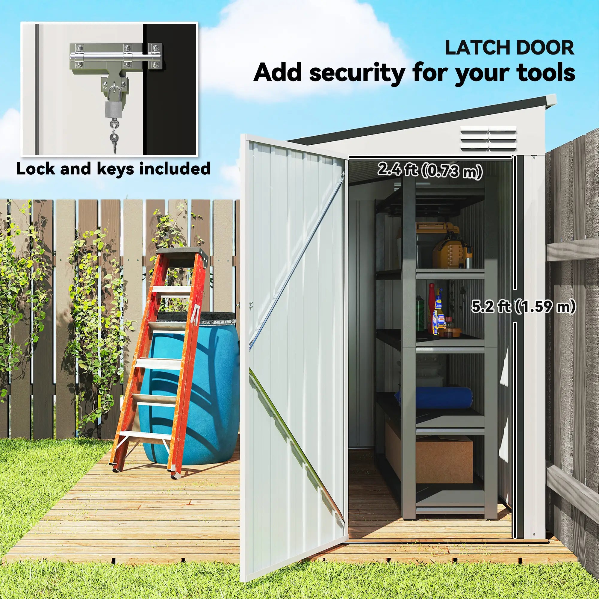 4' x 8' Outdoor Metal Storage Shed With Lockable Door, White Sheds at Gallery Canada