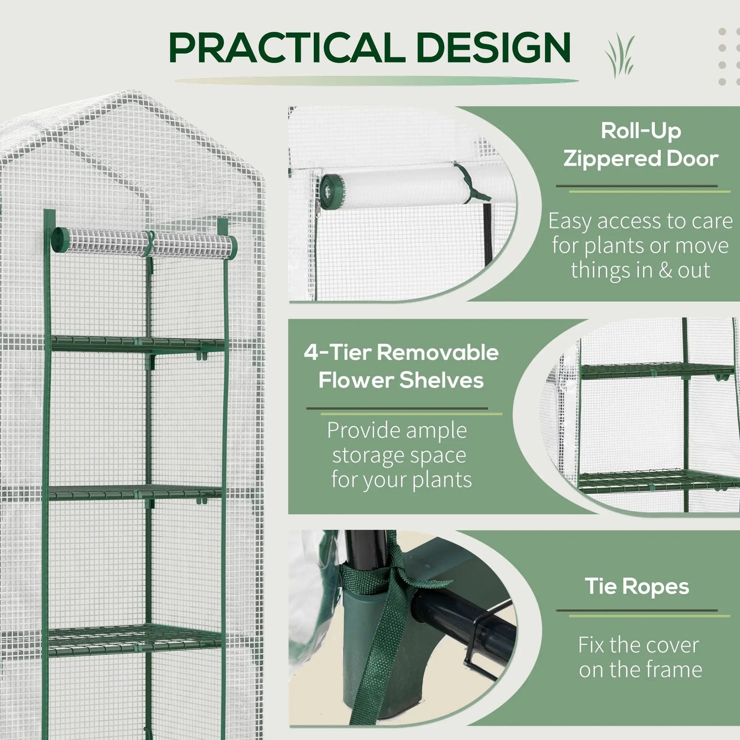 28" x 20" x 63" Portable Greenhouse, 4 Tier Shelves, Steel Frame, PE Cover, White Walk In Greenhouses at Gallery Canada
