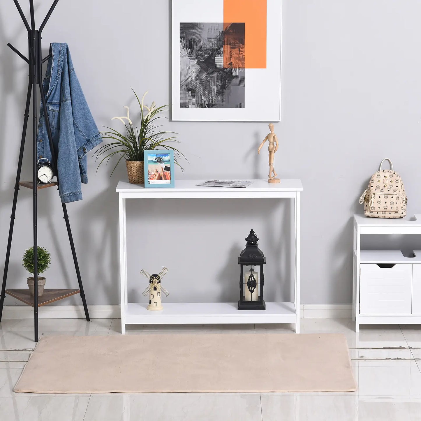 2 Tier X-Design Console Table, Storage Shelf, 24.8 Inch, White Console Tables at Gallery Canada