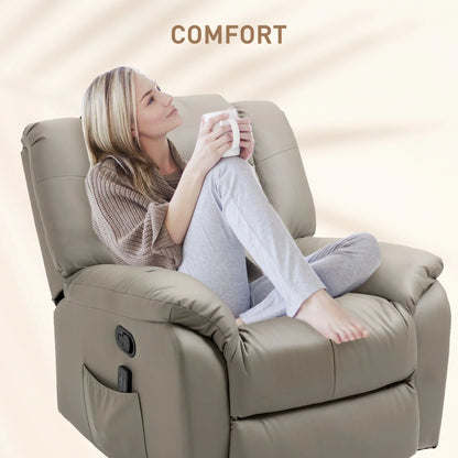 8-Point Vibration Massage Recliner, PU Leather 360° Swivel, Grey Single Sofas at Gallery Canada
