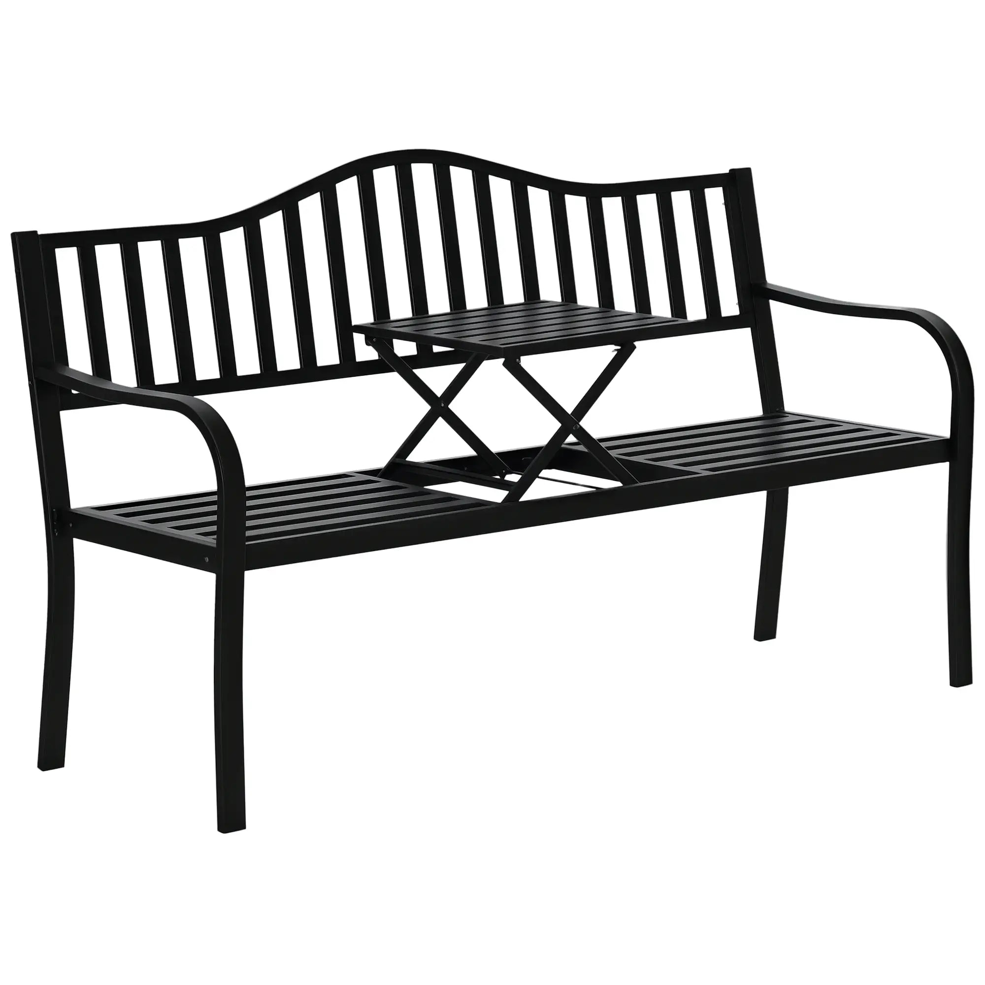 Metal Outdoor Bench with Liftable Table, Patio Loveseat, Garden Bench, Black Outdoor Benches at Gallery Canada
