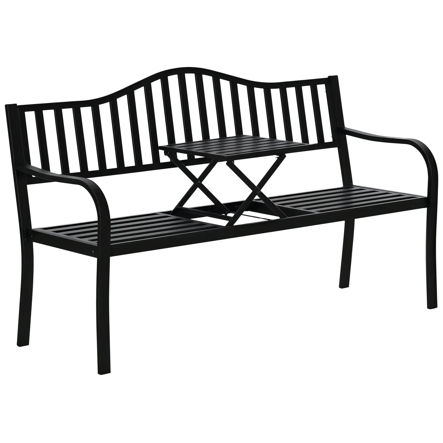 Metal Outdoor Bench with Liftable Table, Patio Loveseat, Garden Bench, Black Outdoor Benches at Gallery Canada