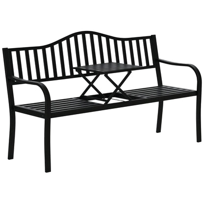 Metal Outdoor Bench with Liftable Table, Patio Loveseat, Garden Bench, Black Outdoor Benches at Gallery Canada