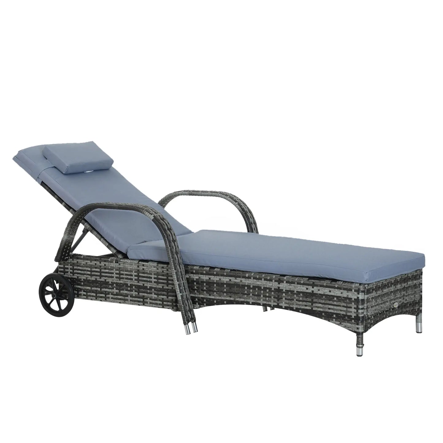 Wicker Chaise Lounge, Outdoor PE Rattan Sun Lounger, Adjustable Backrest, Cushion, Wheels, Mixed Grey, Grey Chaise Loungers at Gallery Canada