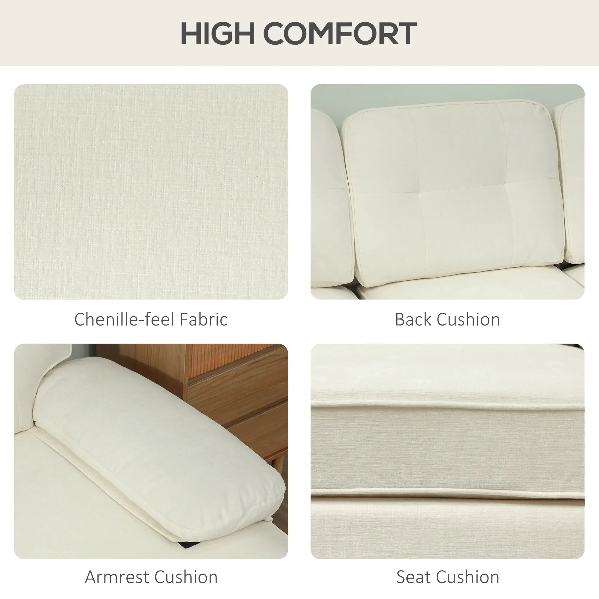 Modern Corner Couch, Right Chaise Lounge, Tufted 3-Seater Sofa, Wooden Legs, Cream White 3-Seater Sofas at Gallery Canada